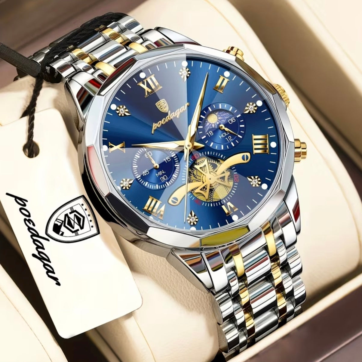 Luxury Steel Band Men'S Watch Luminous Waterproof Chronograph Day And Night Display Men'S Wristwatch